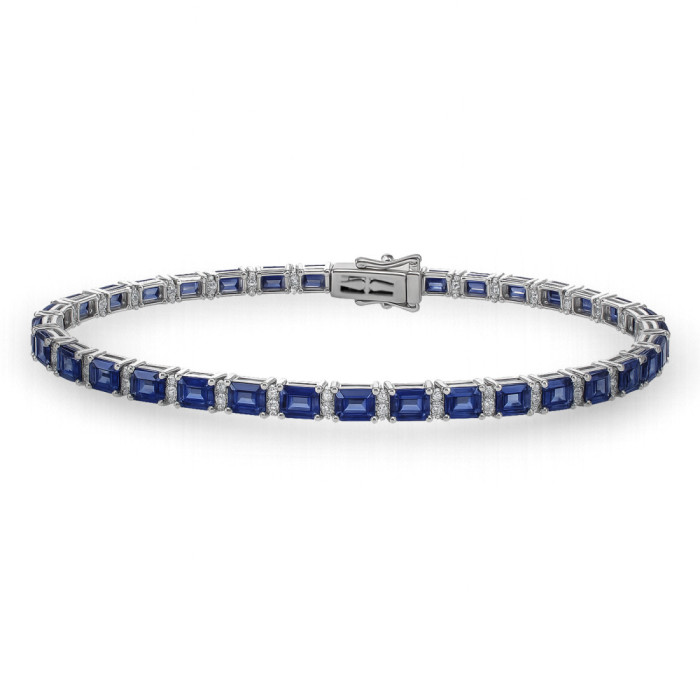 Pulsera Diamantes y Zafiros Riviere Oro Blanco Delphina - Bracelets de couleur de pierres