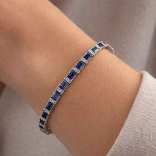 Pulsera Diamantes y Zafiros Riviere Oro Blanco Delphina - Pulseras Piedras Color 2