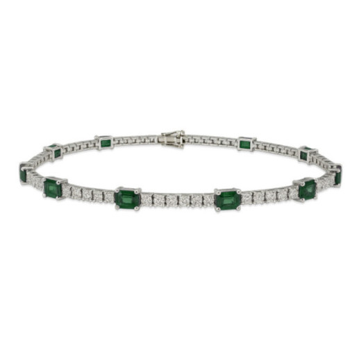 Pulsera Esmeraldas y Diamantes Riviere Oro Blanco Delphina - Pulseras Piedras Color