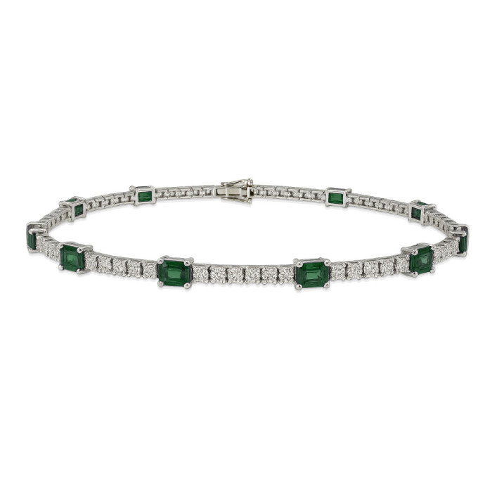 Pulsera Esmeraldas y Diamantes Riviere Oro Blanco Delphina - Bracelets de couleur de pierres