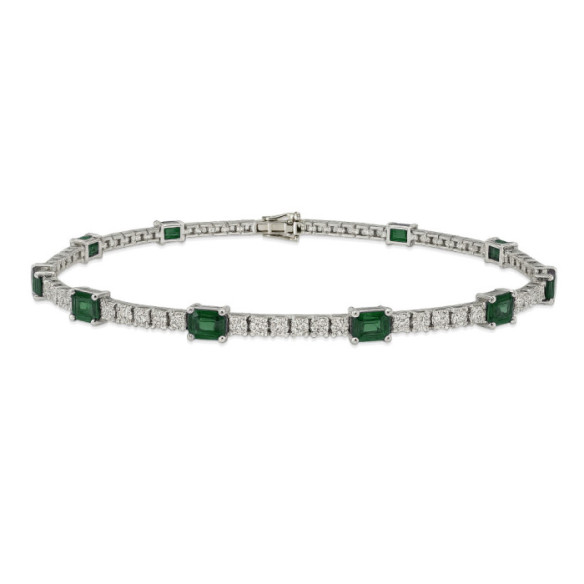 Pulsera Esmeraldas y Diamantes Riviere Oro Blanco Delphina - Bracelets de couleur de pierres