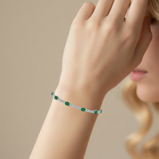 Pulsera Esmeraldas y Diamantes Riviere Oro Blanco Delphina - Pulseras Piedras Color 2
