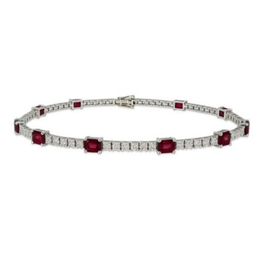 Ruby and Diamond Riviere Bracelet in White Gold by Delphina - Stones Color Bracelets