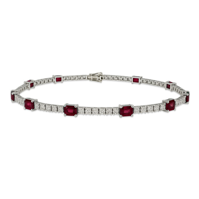 Pulsera Rubíes y Diamantes Riviere Oro Blanco Delphina - Steine Farbarmbänder