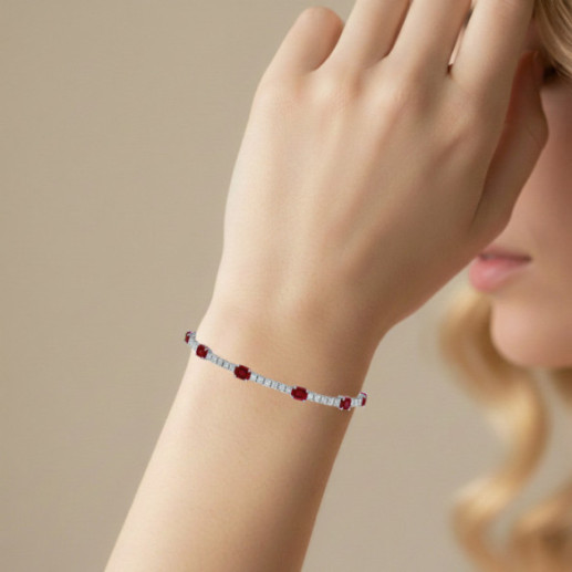 Pulsera Rubíes y Diamantes Riviere Oro Blanco Delphina - Pulseiras de cor de pedras 2