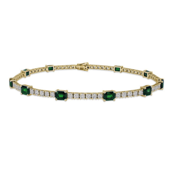 Pulsera Esmeraldas y Diamantes Riviere Oro Amarillo Delphina - Pulseras Piedras Color