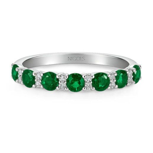 Anillo Diamantes Esmeraldas Oro Blanco Azalea - Anéis esmeralda