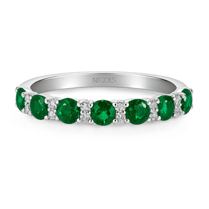 Anillo Diamantes Esmeraldas Oro Blanco Azalea - Anéis esmeralda