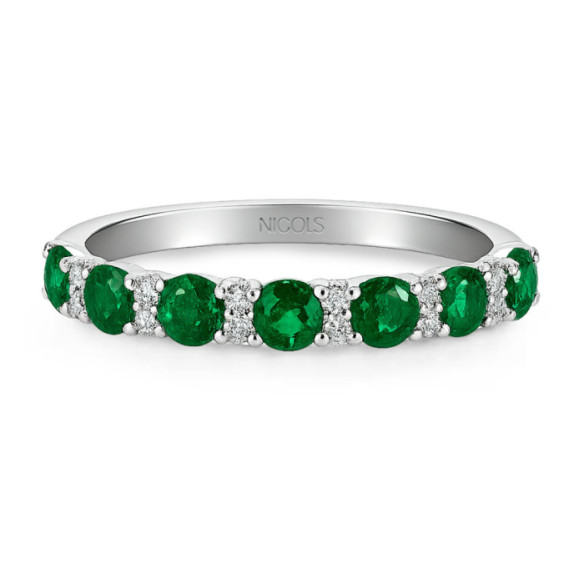 Diamond, Emerald, and White Gold Azalea Ring - Emerald rings