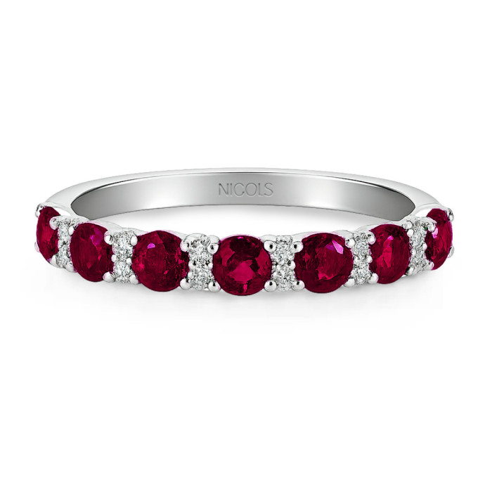 Anillo Diamantes Rubíes Oro Blanco Azalea - Bagues rubis