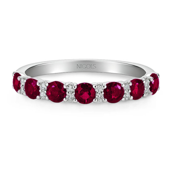 Anillo Diamantes Rubíes Oro Blanco Azalea - Bagues rubis