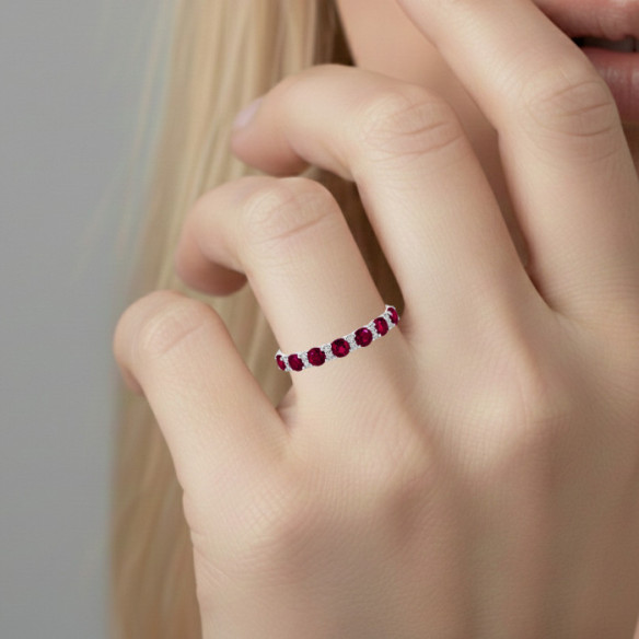Anillo Diamantes Rubíes Oro Blanco Azalea - Bagues rubis