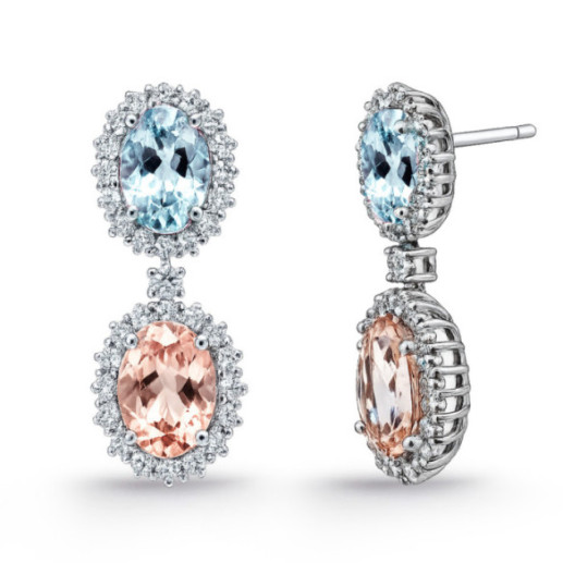 Pendientes Morganitas, Aguamarinas y Diamantes Oro Blanco Red Carpet - longo