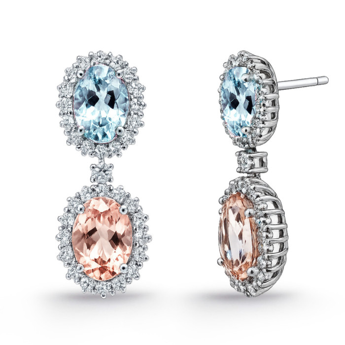 Pendientes Morganitas, Aguamarinas y Diamantes Oro Blanco Red Carpet - longo