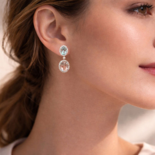 Pendientes Morganitas, Aguamarinas y Diamantes Oro Blanco Red Carpet - longo 2