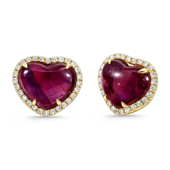 Ruby and Diamond Heart Necklace Earrings Yellow Gold Red Carpet - Red stones earrings