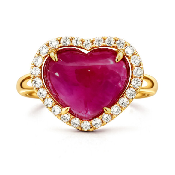 Anillo Collar Corazón Rubí y Diamantes Oro Amarillo Red Carpet - Anéis de rubi