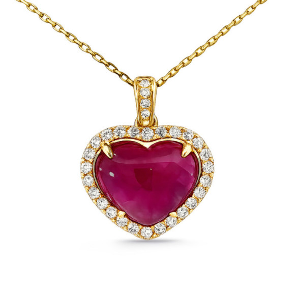 Ruby and Diamond Heart Necklace in Yellow Gold, Red Carpet - Red Stone Necklaces