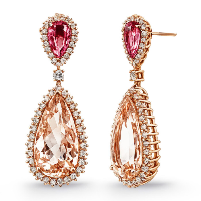 Red Carpet Pink Sapphire Pear and Morganite Earrings - Sapphire earrings