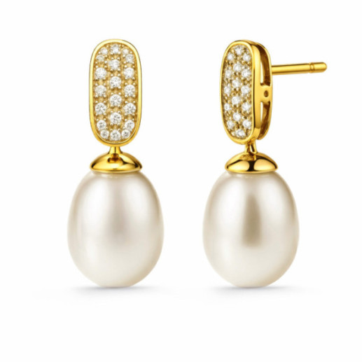 Pendientes Perla y Diamantes Novia Serenidad 0.25 Ct - Pendientes de Perlas