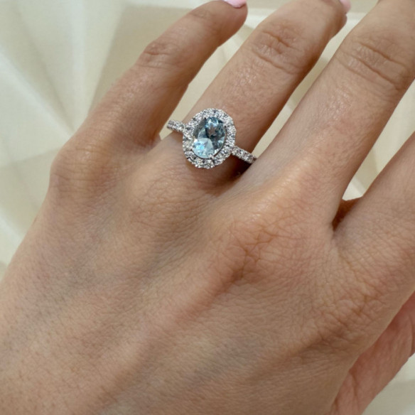 Anillo aguamarina 1,70 y diamantes Dalia - Anillos Otras Piedras Preciosas
