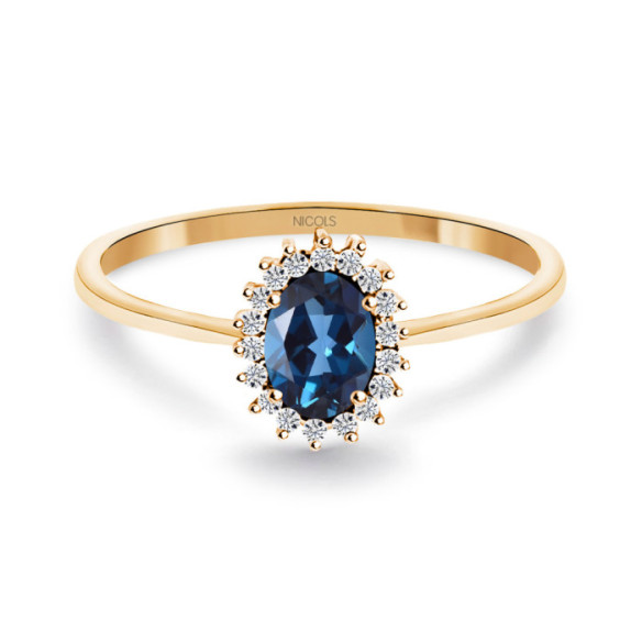 Anillo Topacio London Azul y Diamantes Oro Rosa Candy - Anillos Otras Piedras Preciosas
