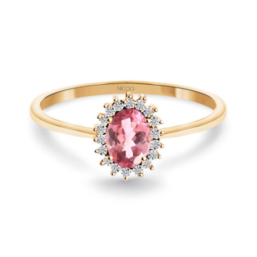 Anillo Turmalina Rosa y Diamantes Oro Rosa Candy - Anillos Otras Piedras Preciosas