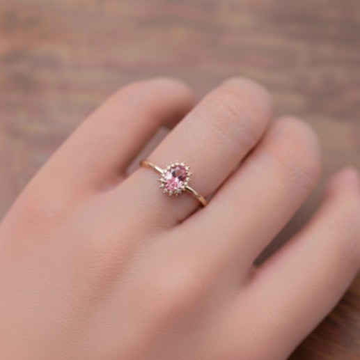 Anillo Turmalina Rosa y Diamantes Oro Rosa Candy - Anelli altre pietre preziose 2