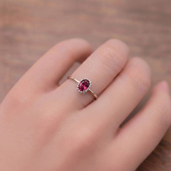 Anillo Rodolita y Diamantes Oro Blanco Candy - Anillos Otras Piedras Preciosas