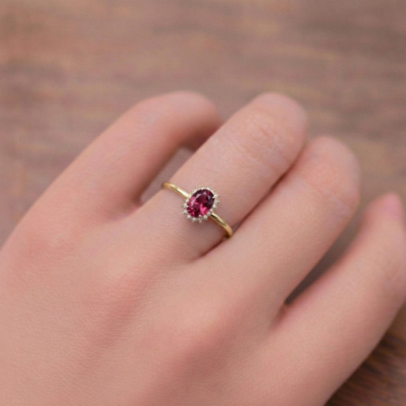 Anillo Rodolita y Diamantes Oro Amarillo Candy - Anillos Otras Piedras Preciosas