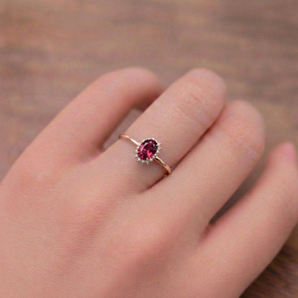 Anillo Rodolita y Diamantes Oro Rosa Candy - Anéis Outras pedras preciosas