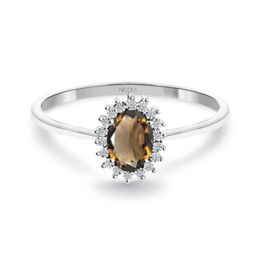 Anillo Cuarzo Fumé y Diamantes Oro Blanco Candy - Ringe andere Edelsteine