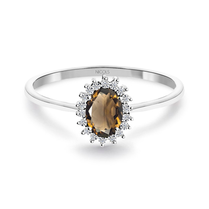 Anillo Cuarzo Fumé y Diamantes Oro Blanco Candy - Anillos Otras Piedras Preciosas