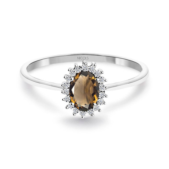 Anillo Cuarzo Fumé y Diamantes Oro Blanco Candy - Anillos Otras Piedras Preciosas