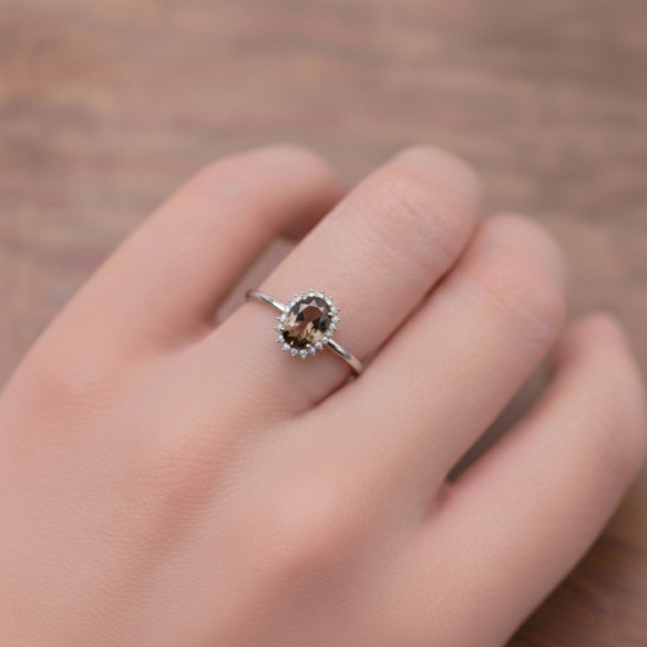 Anillo Cuarzo Fumé y Diamantes Oro Blanco Candy - Anillos Otras Piedras Preciosas