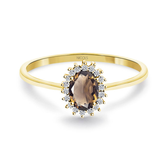 Smoky Quartz and Diamond Ring in Candy Yellow Gold - Rings other precious stones