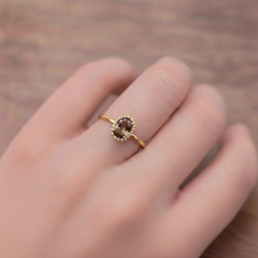 Anillo Cuarzo Fumé y Diamantes Oro Amarillo Candy - Anéis Outras pedras preciosas 2