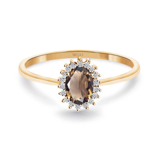 Anillo Cuarzo Fumé y Diamantes Oro Rosa Candy - Anillos Otras Piedras Preciosas