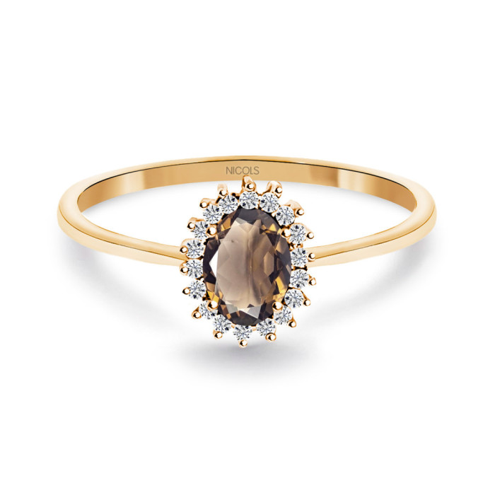 Anillo Cuarzo Fumé y Diamantes Oro Rosa Candy - Anillos Otras Piedras Preciosas