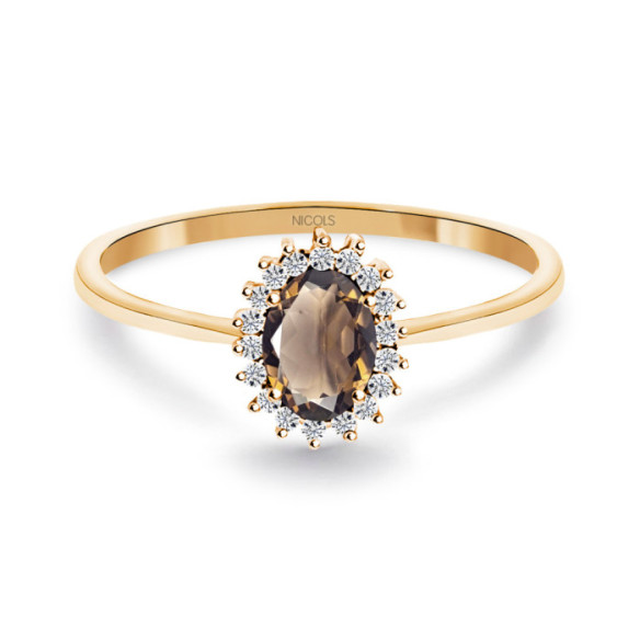 Anillo Cuarzo Fumé y Diamantes Oro Rosa Candy - Anéis Outras pedras preciosas