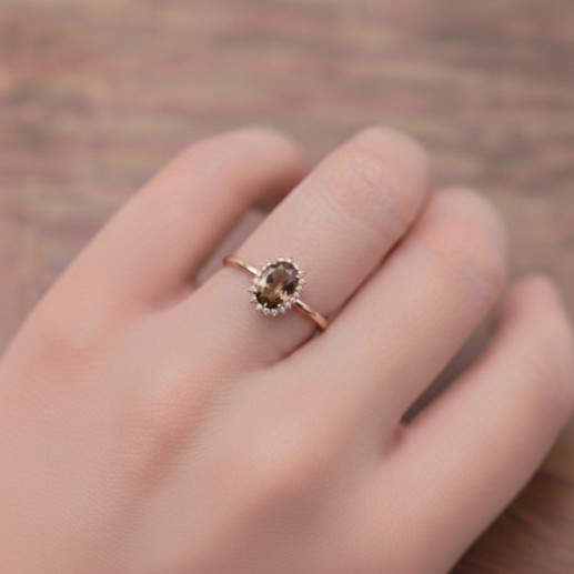 Anillo Cuarzo Fumé y Diamantes Oro Rosa Candy - Anillos Otras Piedras Preciosas 2