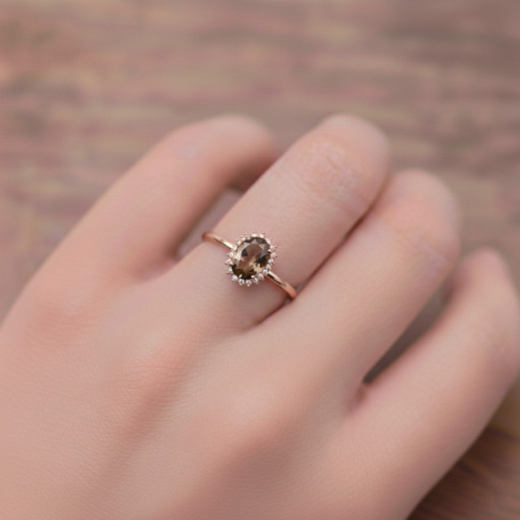 Anillo Cuarzo Fumé y Diamantes Oro Rosa Candy - Anillos Otras Piedras Preciosas