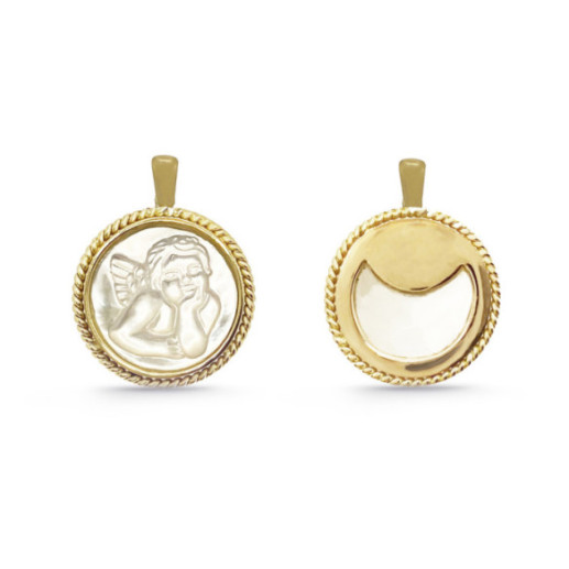 Angel Seraphim Medal 18K Gold Mother of Pearl Twisted Bezel - Gold Religious Medals