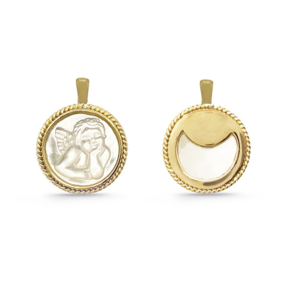 Angel Seraphim Medal 18K Gold Mother of Pearl Twisted Bezel - Gold Religious Medals