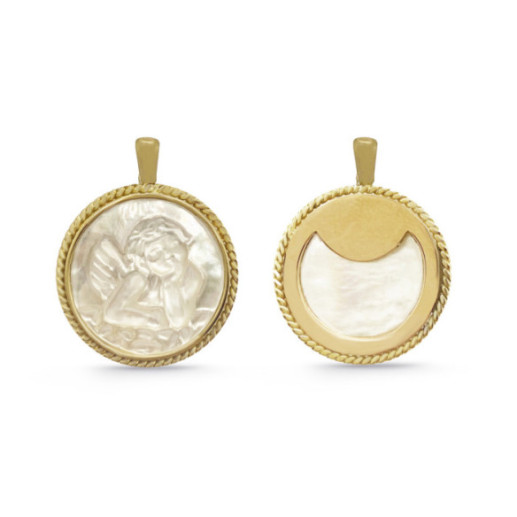 Medalla Ángel Serafín Oro 18K Nácar Bisel Retorcido - Medallas y Cruces