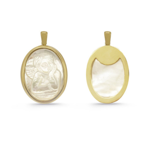 Medalha Angel Serafín Oval Ouro 18K Nacar Bisel Grueso - Medalhas e Cruzes