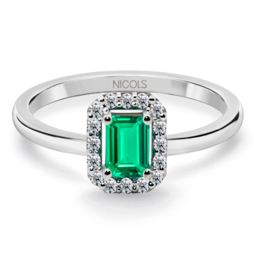 Anillo Esmeralda Sunset Rectangle 0.40Ct Oro Blanco - Jubiläums Verlobungsringe
