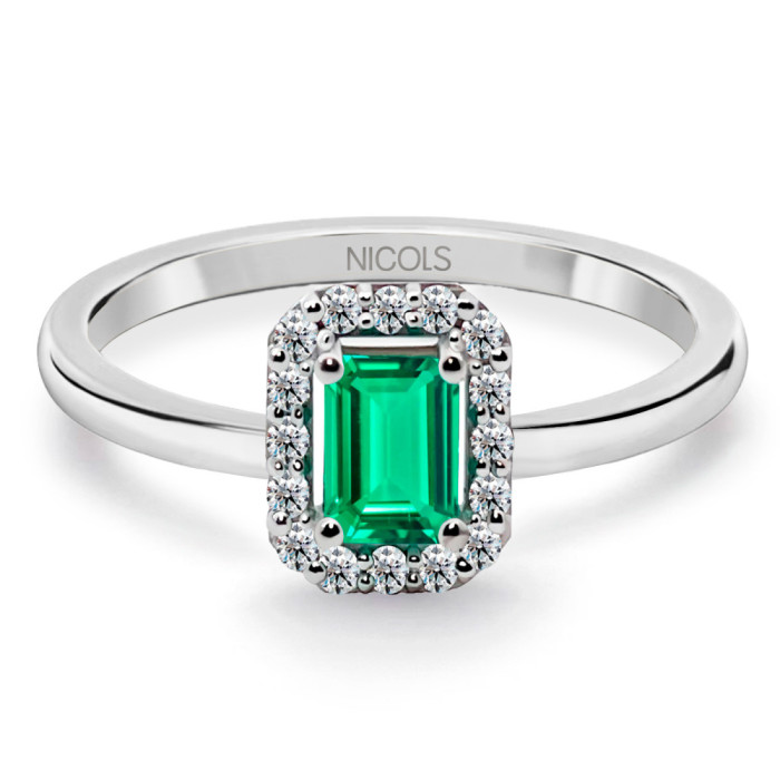 Anillo Esmeralda Sunset Rectangle 0.40Ct Oro Blanco - Compromisso de aniversário de anéis