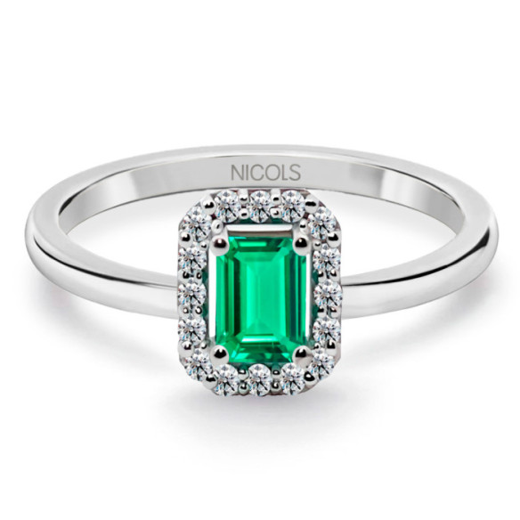 Anillo Esmeralda Sunset Rectangle 0.40Ct Oro Blanco - Jubiläums Verlobungsringe