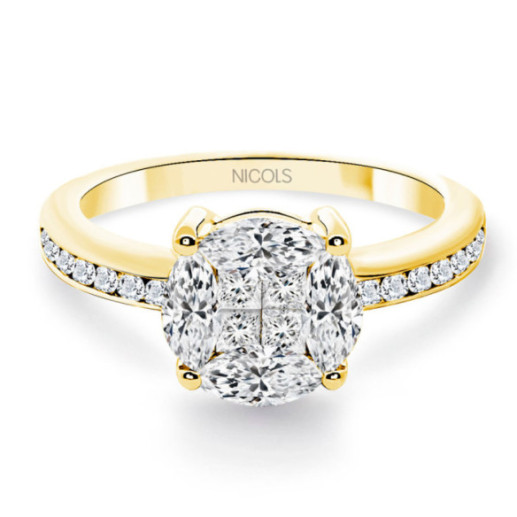 Anillo Diamantes Rosetón Oro Amarillo Spring Love - Anillos de Compromiso Rosetón